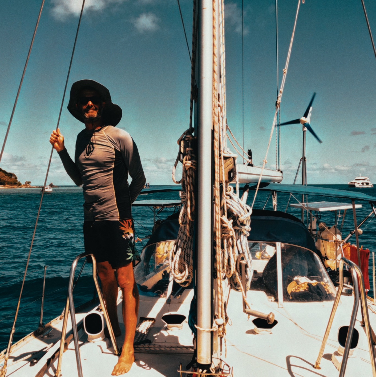 Nharyan at the mast in Fiji
